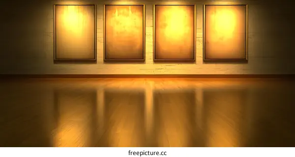 Empty Gallery Room with Four Frames on Wall