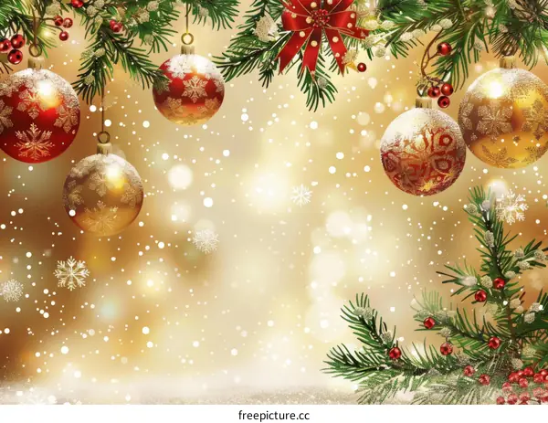 Traditional Red and Gold Christmas Ornaments and Cones Background