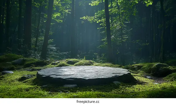 Misty Forest Floor with Stone Slab