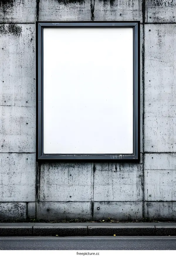 Blank Billboard on Concrete Wall With Sidewalk