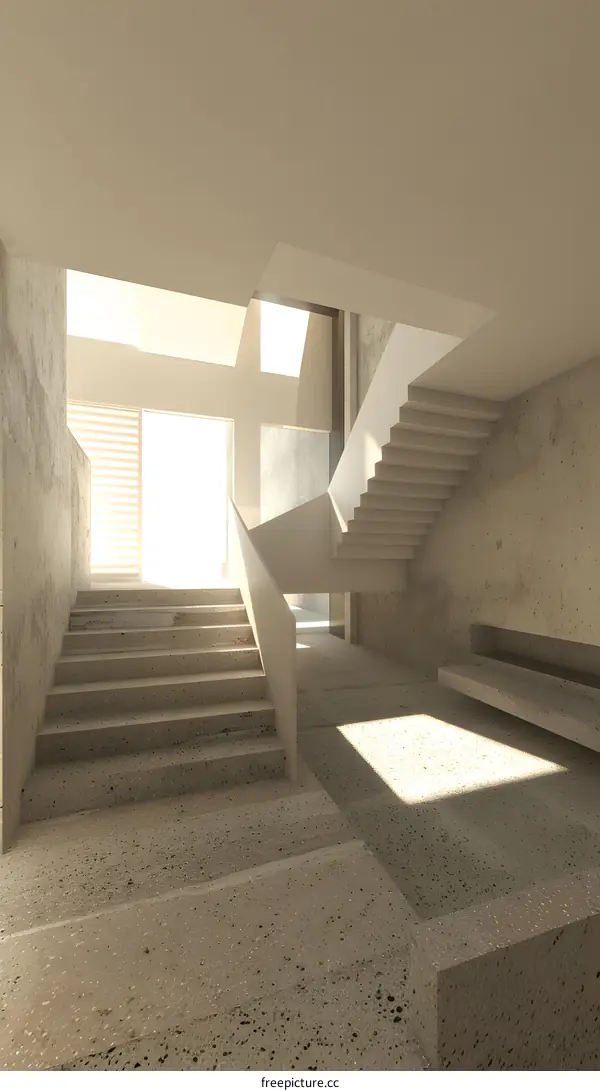 Modern Concrete Staircase Interior Design with Sunlight