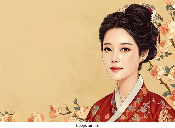 Portrait of a young Korean woman in traditional dress