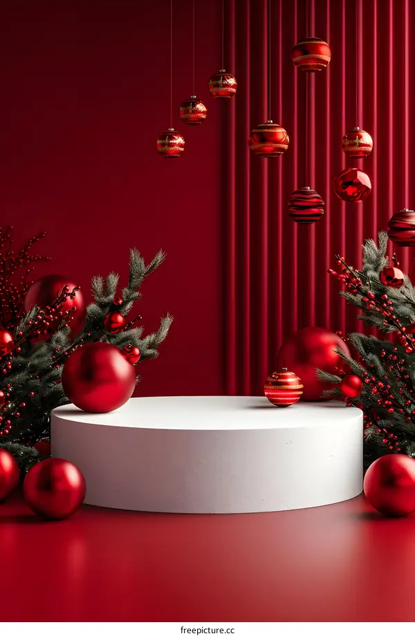 Christmas Ornament Red Background White Platform