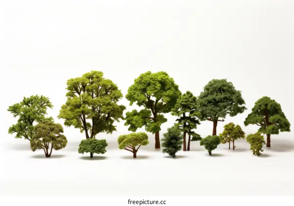 Small trees in a row on white background