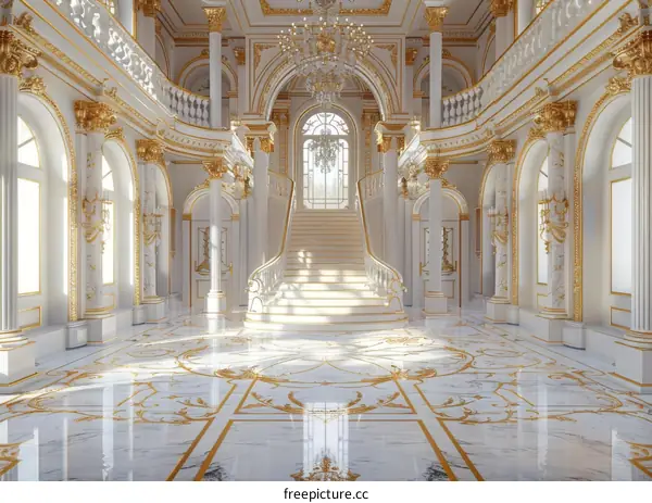 Elegant Palace Hallway with Golden Accents