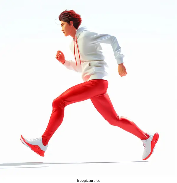 A Runner in Red Pants and a White Shirt