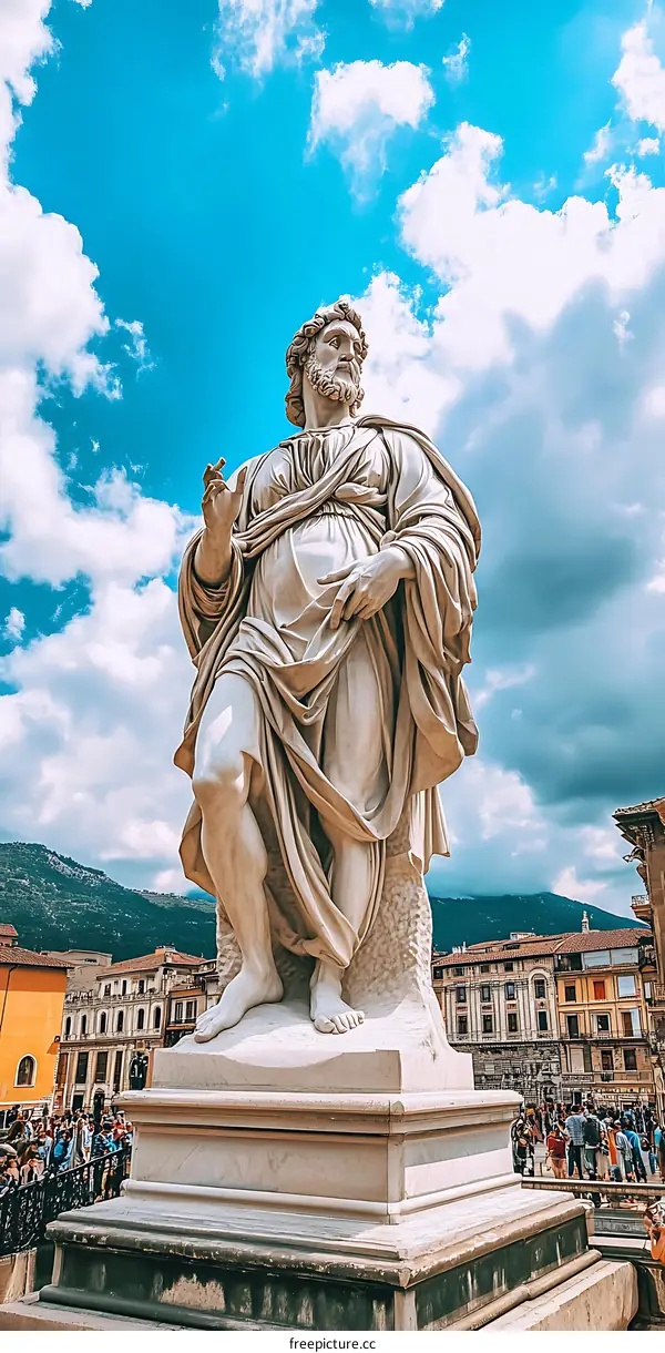 Marble Statue of a Man in a City Square