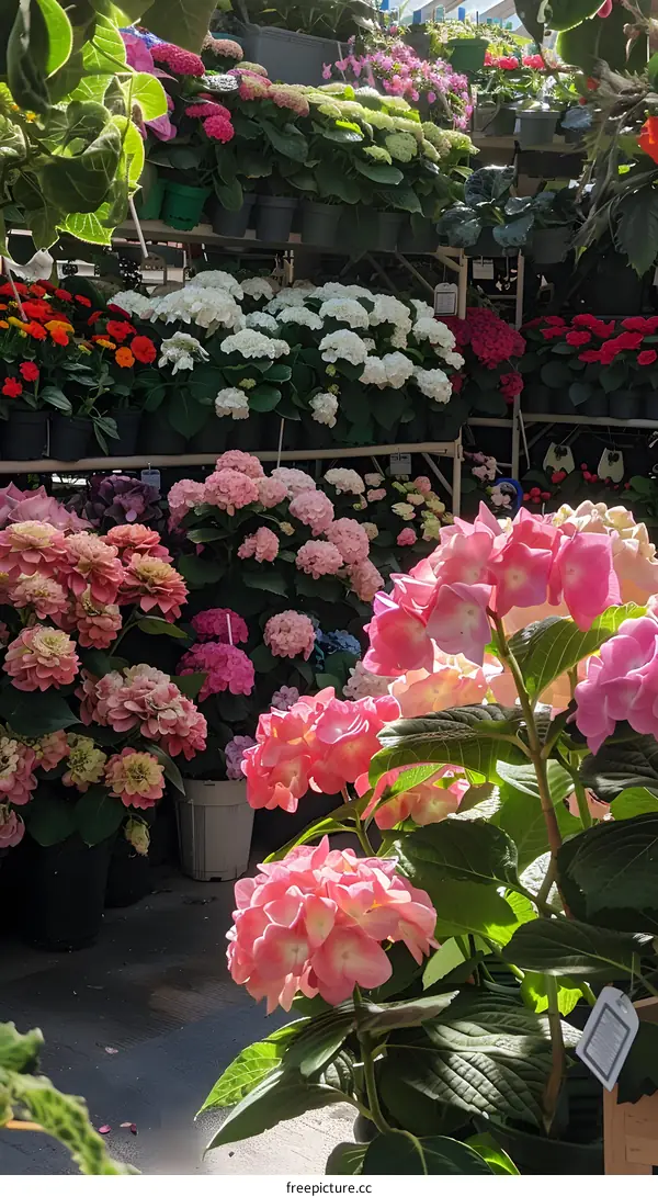 Colorful Flowers in a Greenhouse