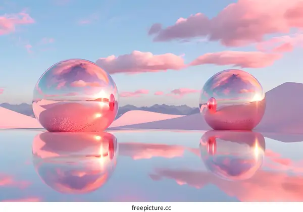 Pink Desert Spheres Reflection