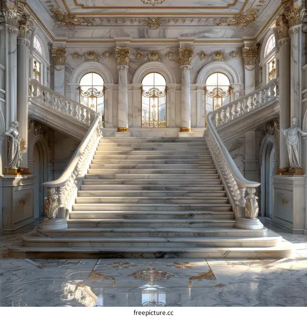 ornate marble staircase with statues