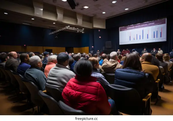 Community members attend a meeting to discuss a proposed development project