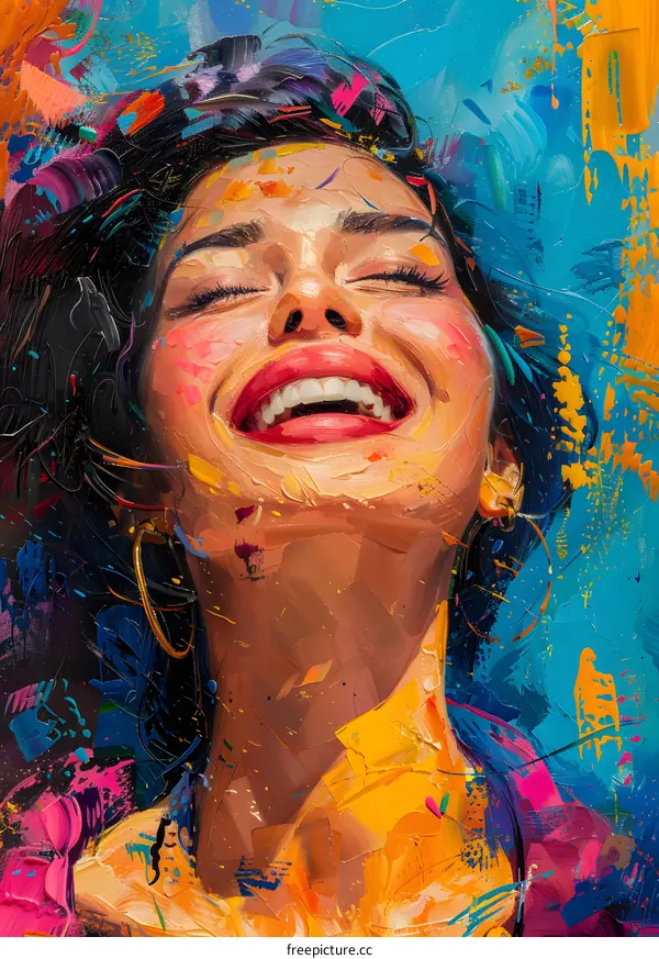 colorful portrait of a joyful woman