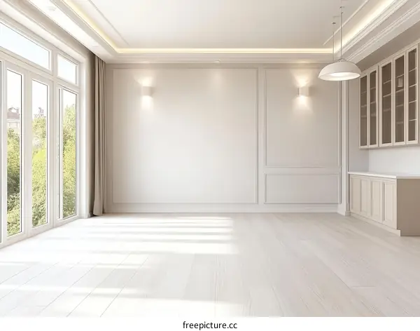 Empty Spacious Light Beige Interior Design