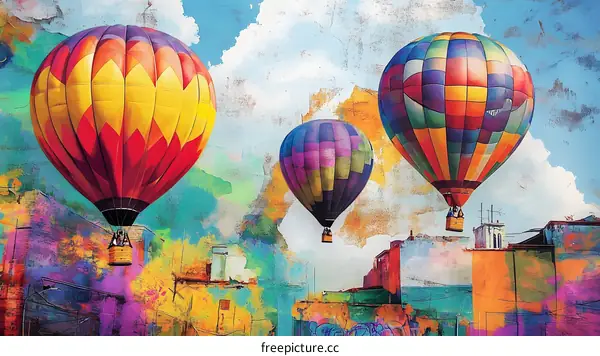Colorful Hot Air Balloons Over Cityscape