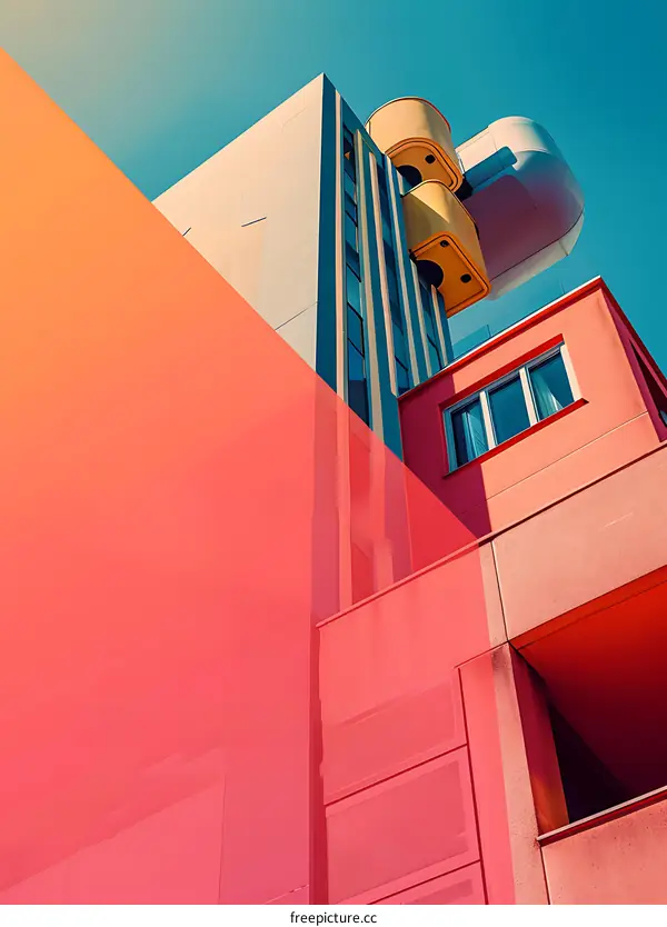 Modern Architecture Building With Geometric Shapes and Vivid Colors