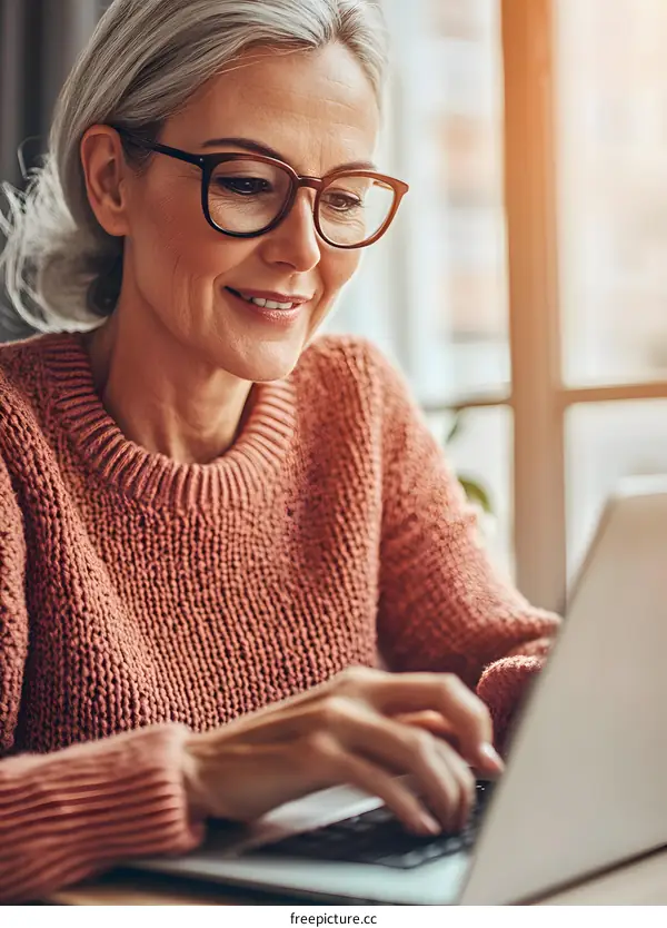Smiling Senior Woman Using Laptop Computer