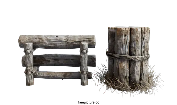 [Transparent Background PNG]Old wooden fence elements on black background