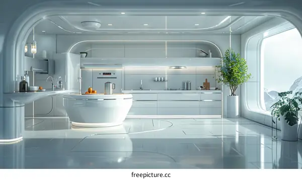 Futuristic Modern White Kitchen Interior Design