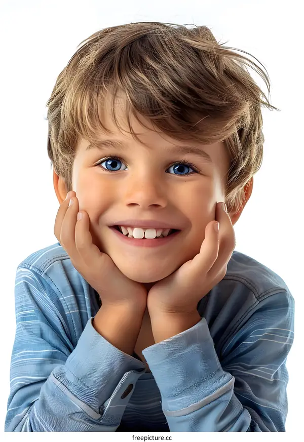 Portrait of a happy smiling little boy with blue eyes and blond hair