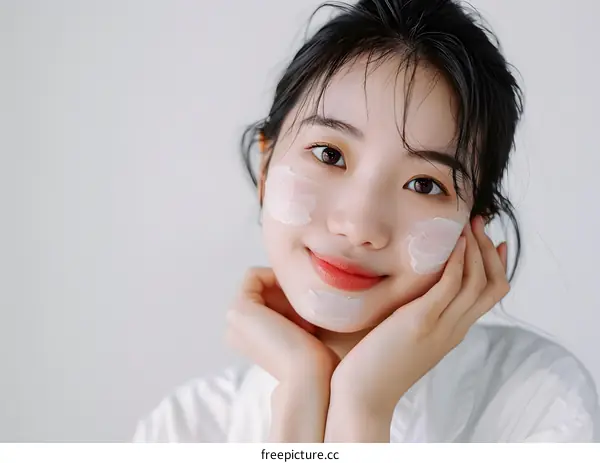Young Asian Woman Applying Face Mask