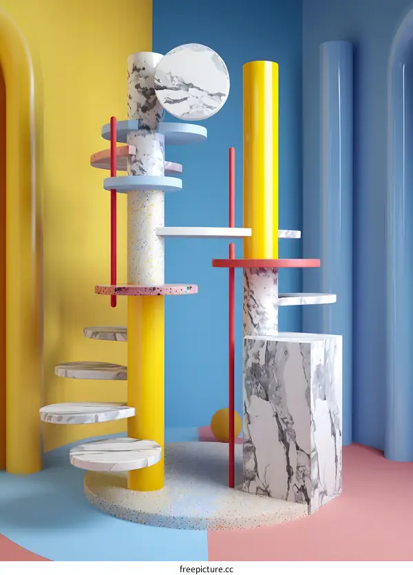 Abstract Geometric Shapes and Colors 3D Render