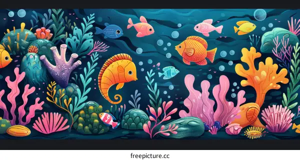 Underwater scene with colorful fish and coral reef