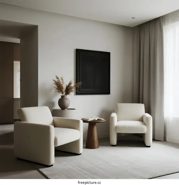 Minimalist living room with armchairs and elegant decor