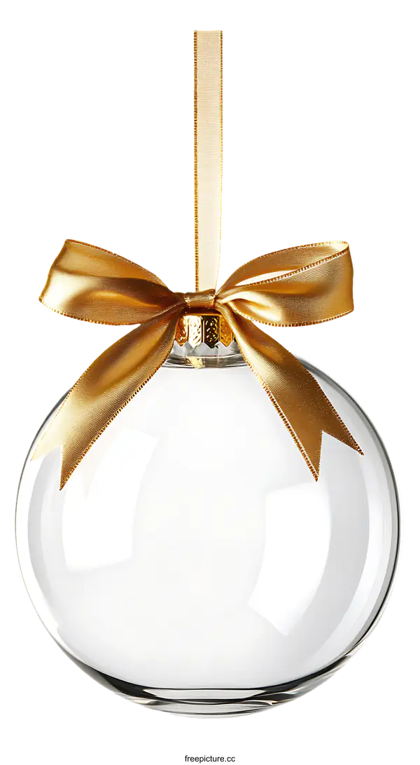 [Transparent Background PNG]Transparent Christmas Ornament with Gold Ribbon