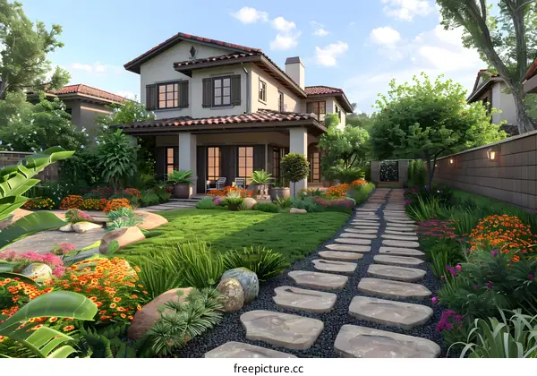 A beautiful house with a garden