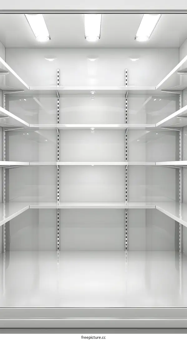 Empty White Refrigerator Shelves Interior
