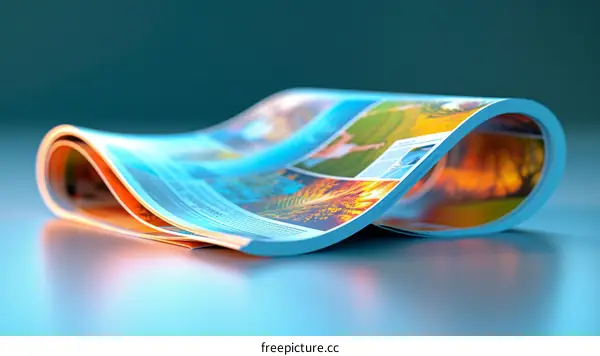 A folded magazine with colorful pages
