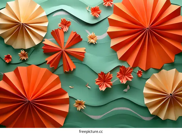 Orange and green paper flower background
