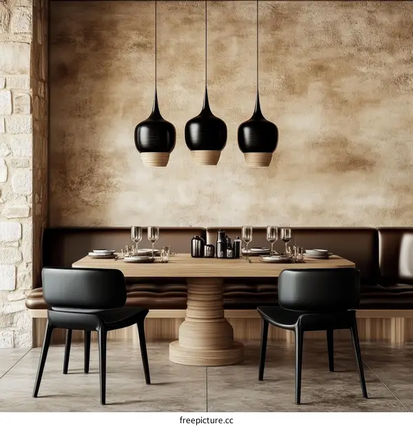 Modern Dining Room Interior Design with Pendant Lights