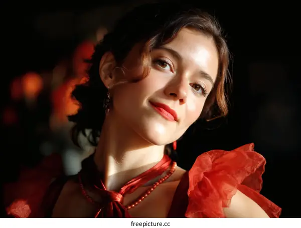 Vintage Woman Portrait in Red Dress