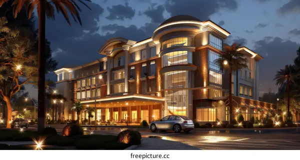 Night view of a luxury hotel building