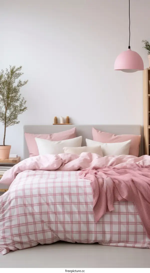 Simple and comfortable pink bedroom