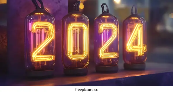 2024 New Year Neon Light Number
