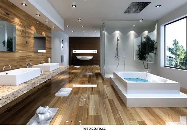 Modern Bathroom Interior Design with Wooden Floor