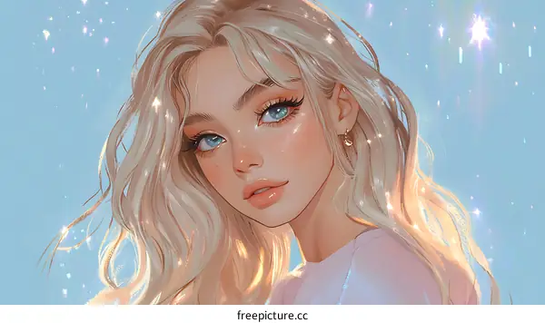 Beautiful Blonde Woman Illustration in Soft Pastel Colors
