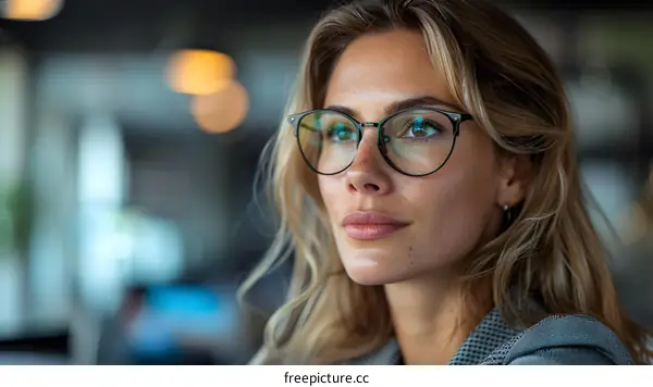 portrait of a young woman wearing glasses looking away