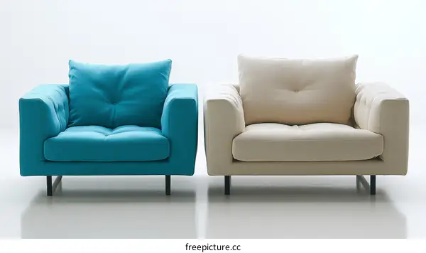 Modern Armchair Design Duo in Teal and Cream