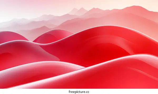 Abstract Red Landscape with Mountains