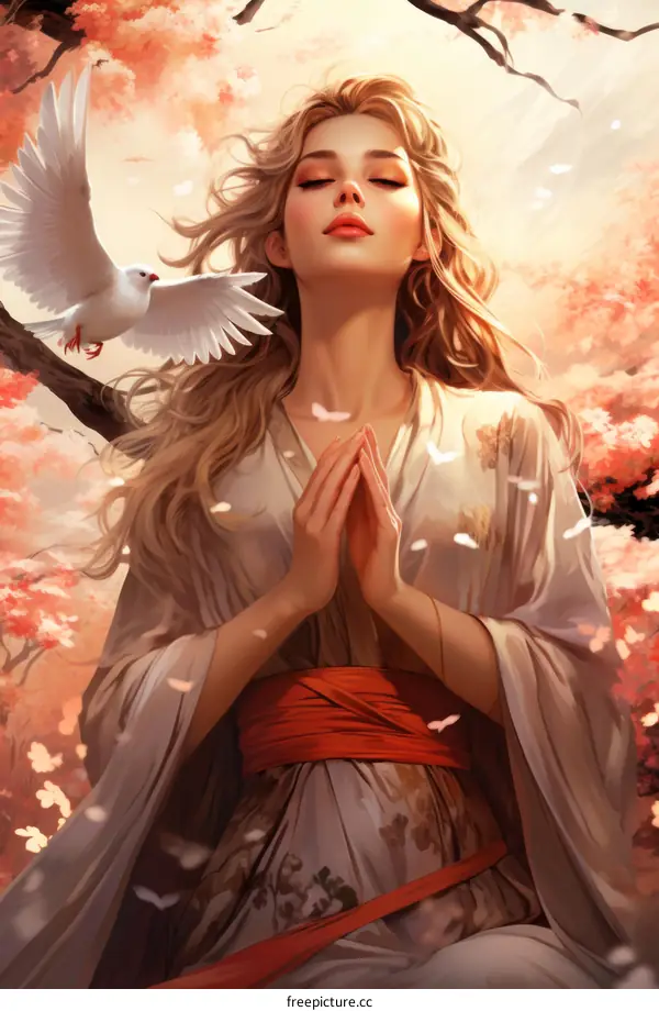 Calm and Peace Woman Holding a Dove