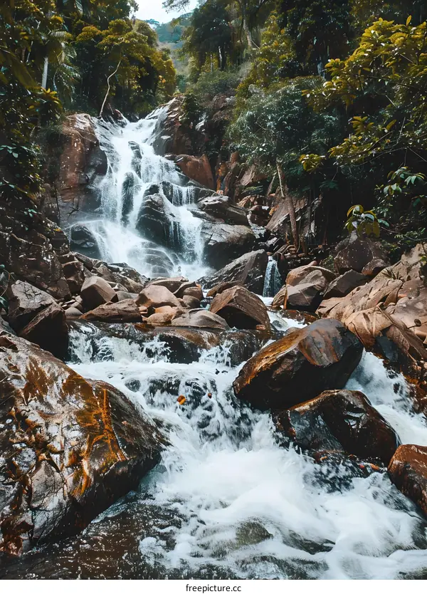 Beautiful Waterfalls in Lush Green Tropical Forest