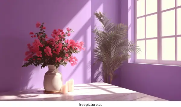 Pink Bougainvillea Arrangement in a Purple Room Illustration