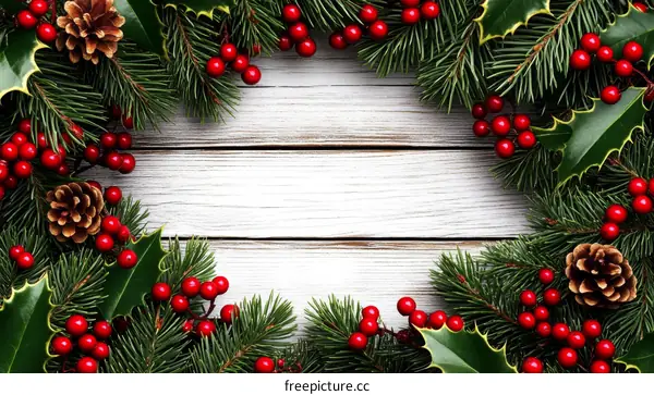 Christmas Decorations Frame on Wooden Background