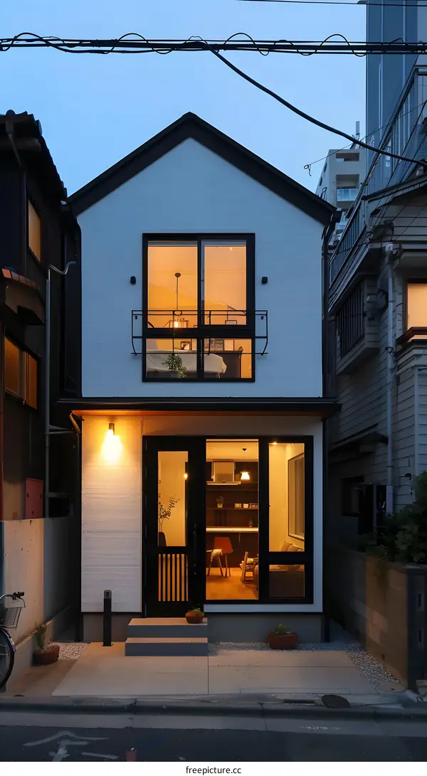 Modern White House with Black Trim in Japan
