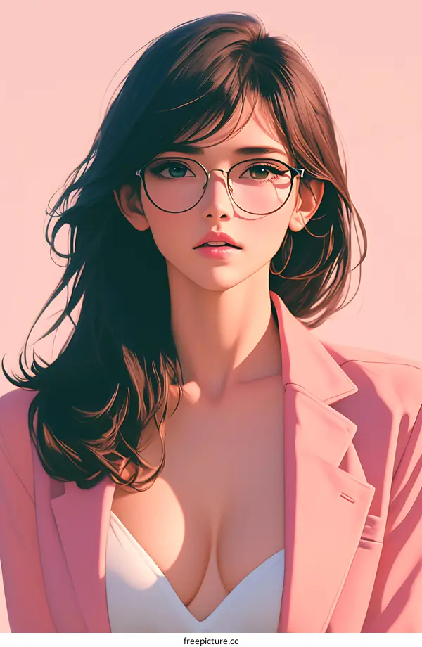 Beautiful Asian Woman in Pink Blazer Illustration