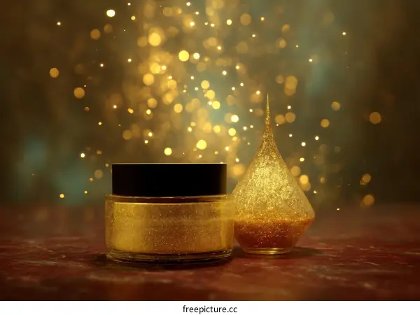 Golden Glitter Cosmetic Product Display