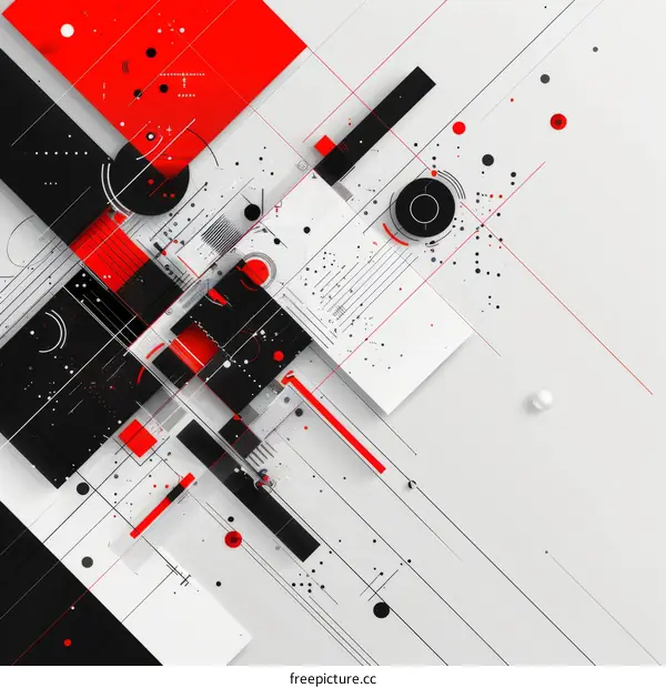 Red, Black and White Geometric Shapes on White Background